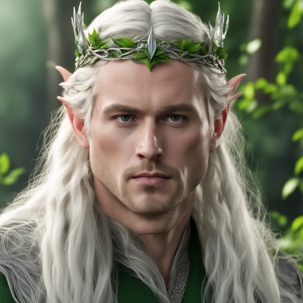 king theanduil with blond hair with braids wearing silver ivy leaf elvish circlet