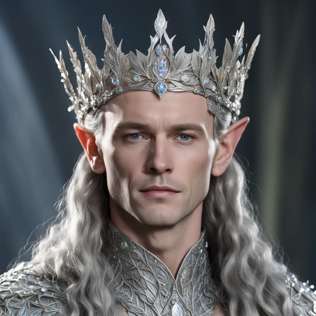 aiking thingol wearing silver beech leaf elven crown with diamonds amazing awesome portrait 2