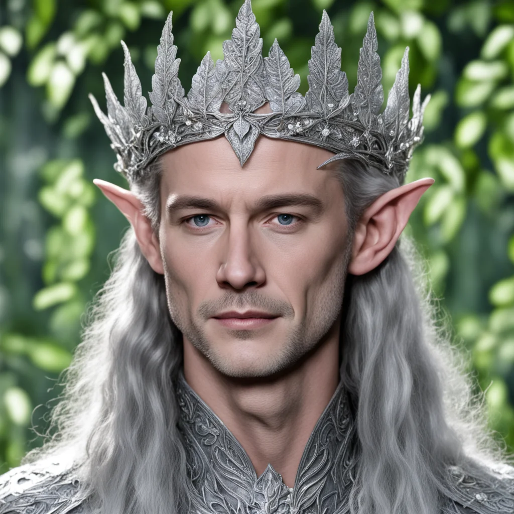 aiking thingol wearing silver beech leaf elven crown with diamonds good looking trending fantastic 1