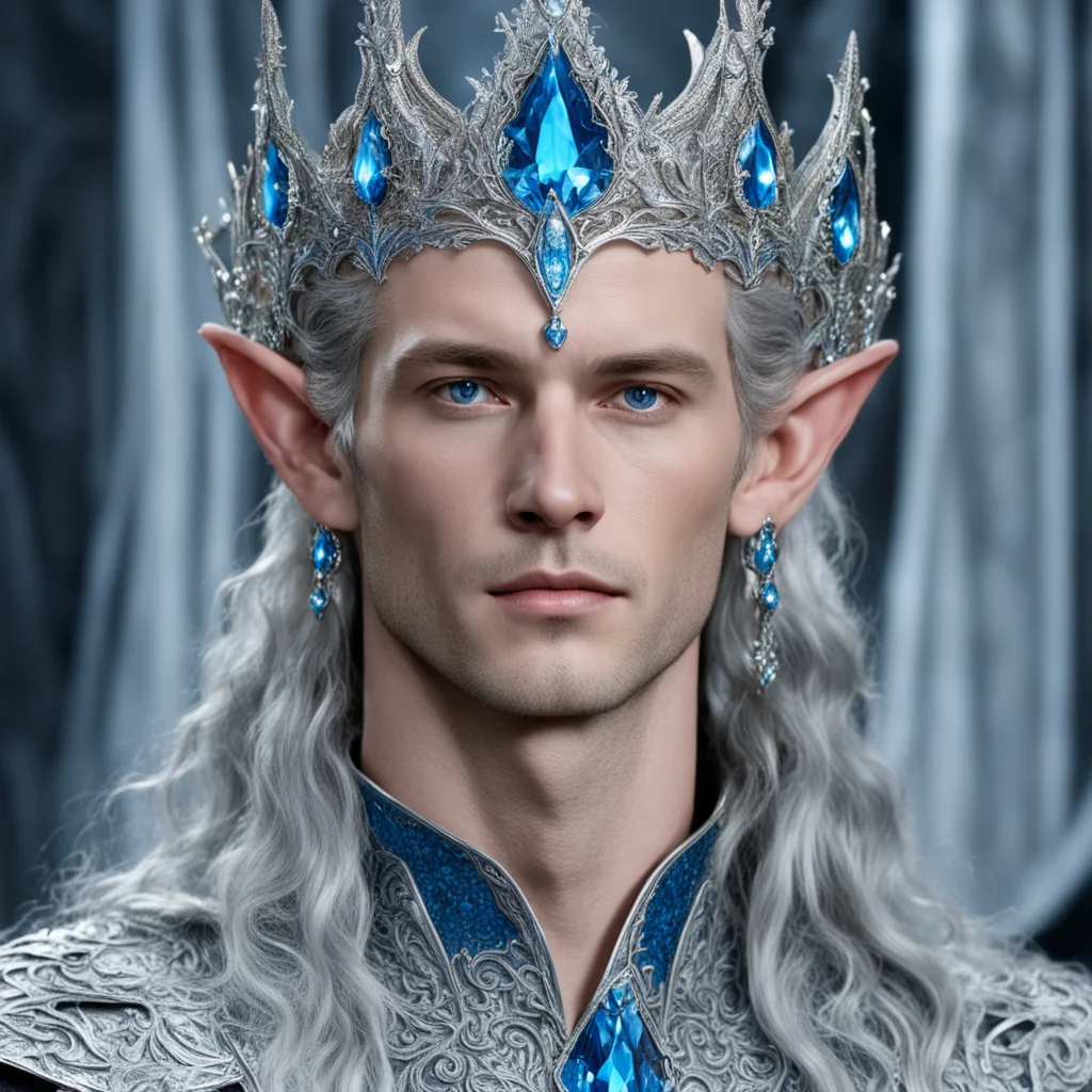 aiking thingol wearing silver elvish coronet with blue diamond