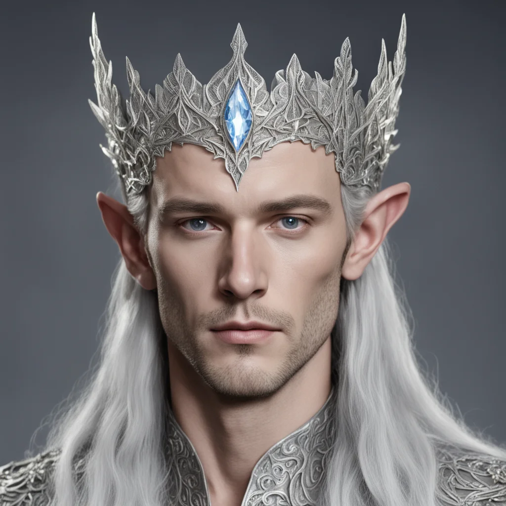 aiking thingol wearing silver leaf elven circlet with diamond confident engaging wow artstation art 3