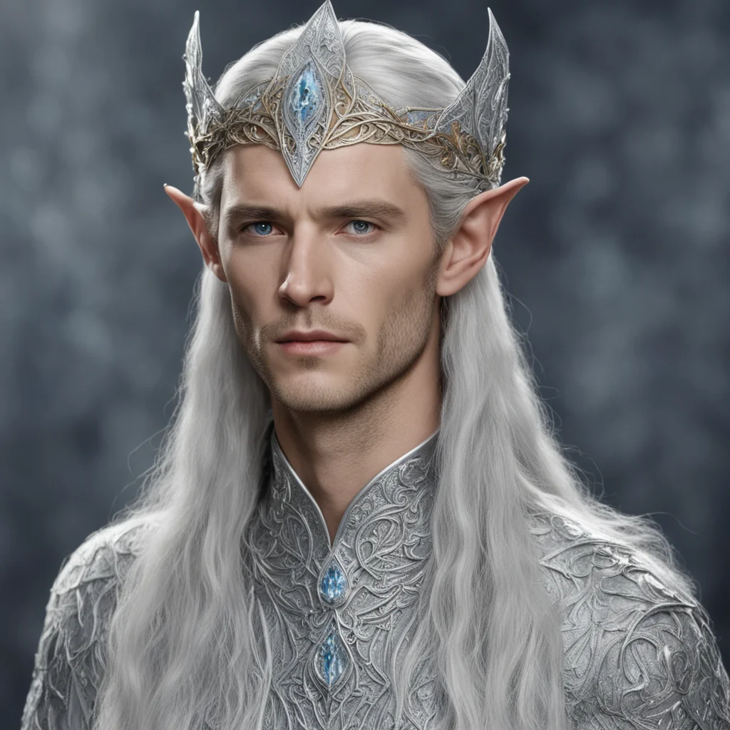 king thingol wearing silver leaf elven circlet with diamond