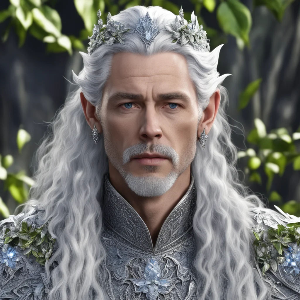 aiking thingol wearing silver with silver leaves and berries with diamonds confident engaging wow artstation art 3