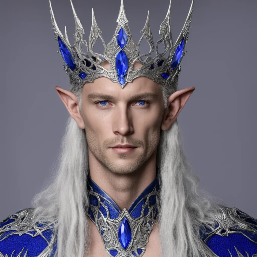 aiking thingol wearing silver wood elf circlet with sapphires confident engaging wow artstation art 3