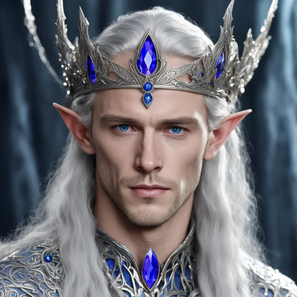 aiking thingol wearing silver wood elf circlet with sapphires good looking trending fantastic 1