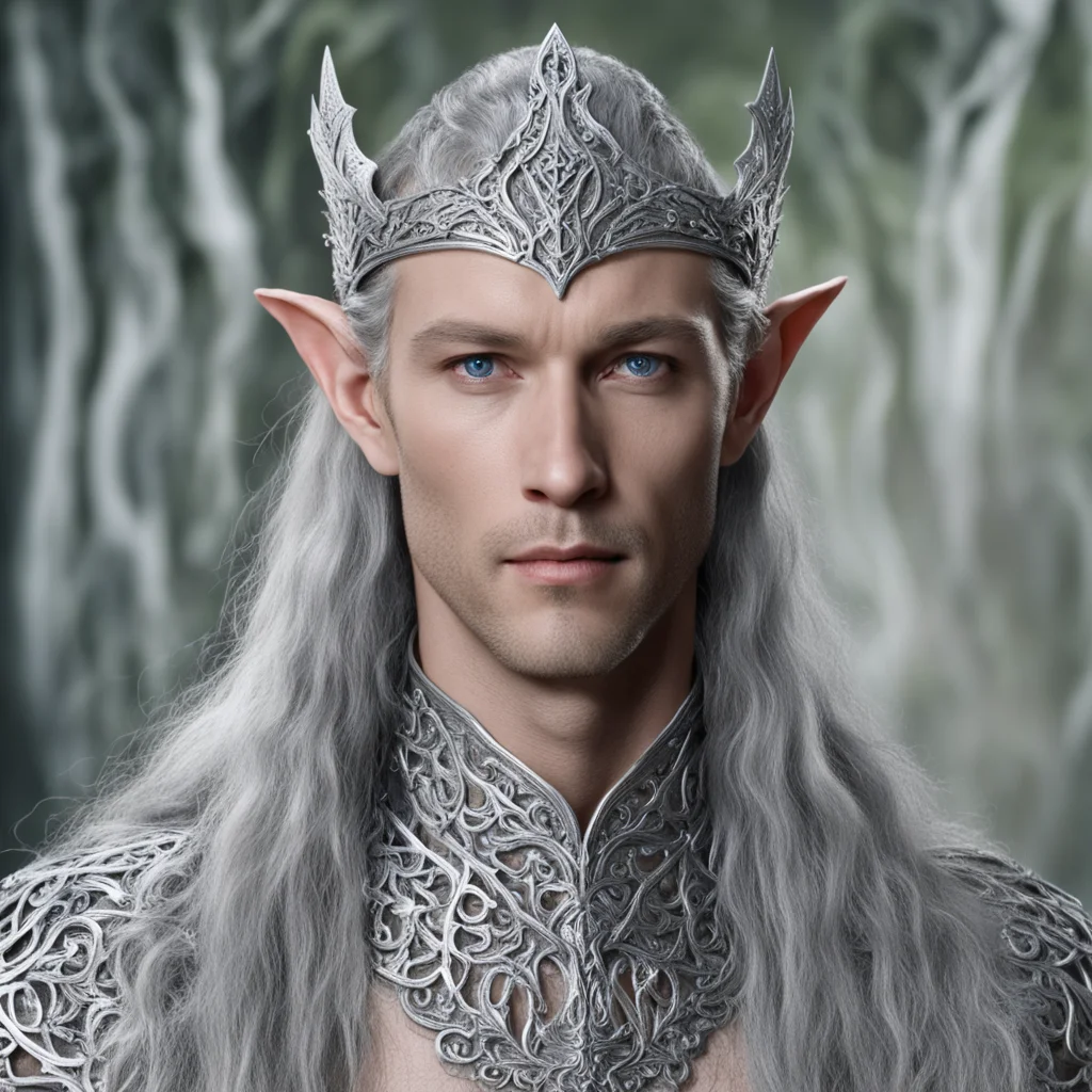 aiking thingol wearing silver woven wood elven circlet with diamonds confident engaging wow artstation art 3