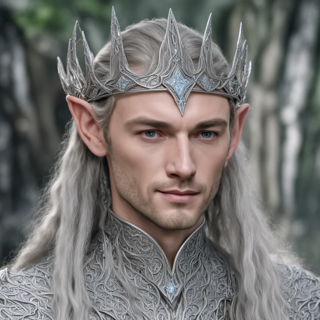 aiking thingol wearing silver woven wood elven circlet with diamonds good looking trending fantastic 1