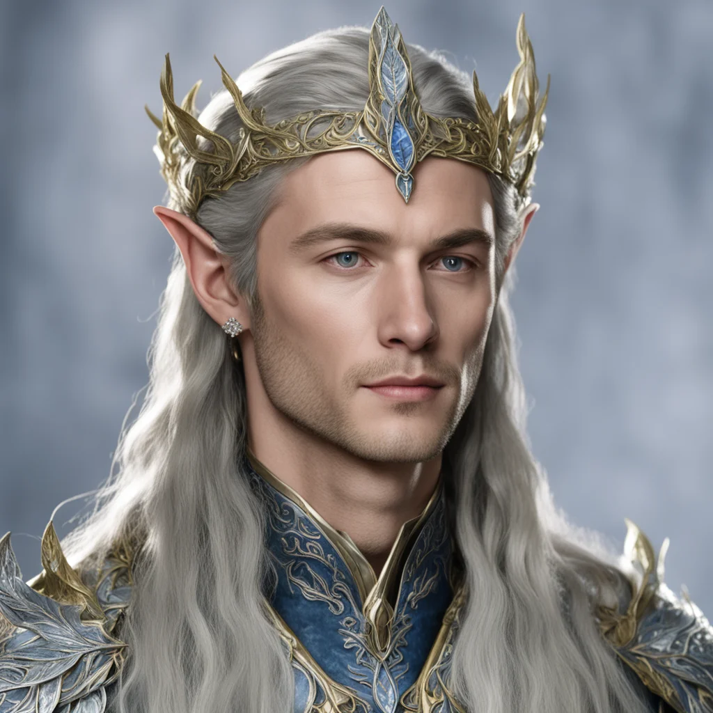 king thingol wearing small silver bay leaf elven circlet with diamonds  good looking trending fantastic 1