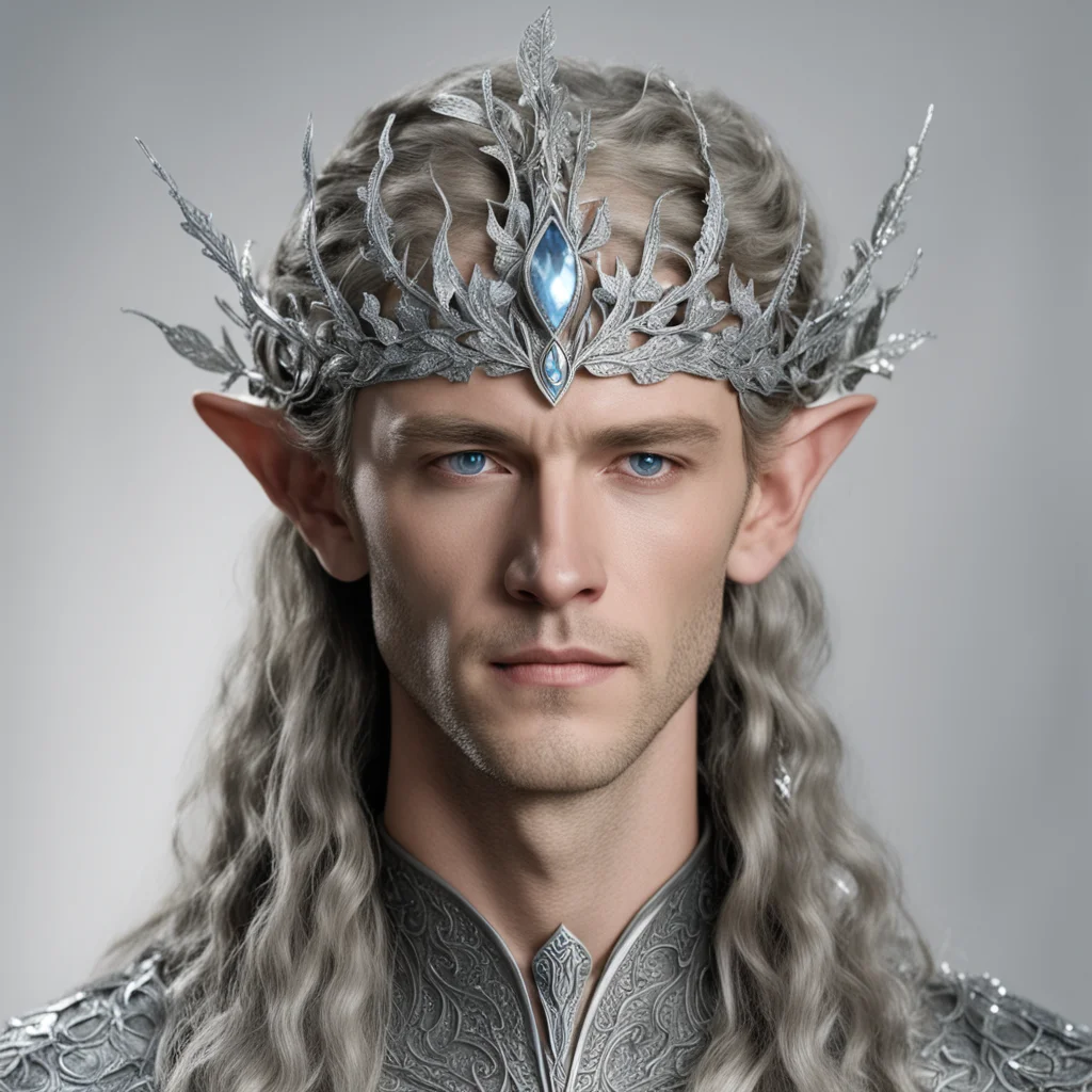 aiking thingol wearing small silver beach leaf elven circlet with diamonds  amazing awesome portrait 2