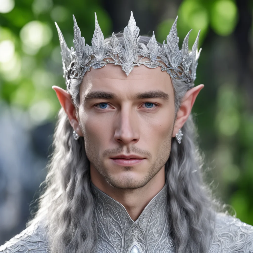 aiking thingol wearing small silver beach leaf elven circlet with diamonds  good looking trending fantastic 1