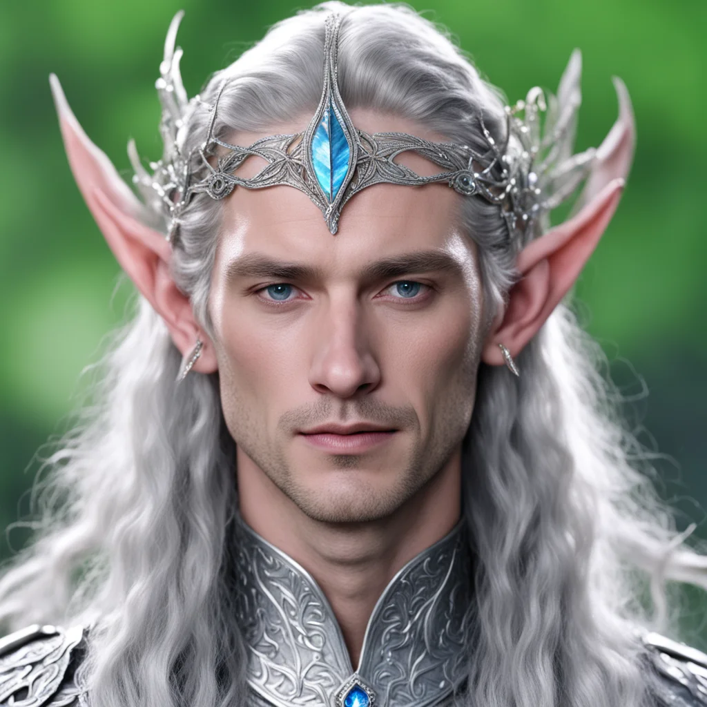 aiking thingol wearing small silver beach leaf elven circlet with diamonds 
