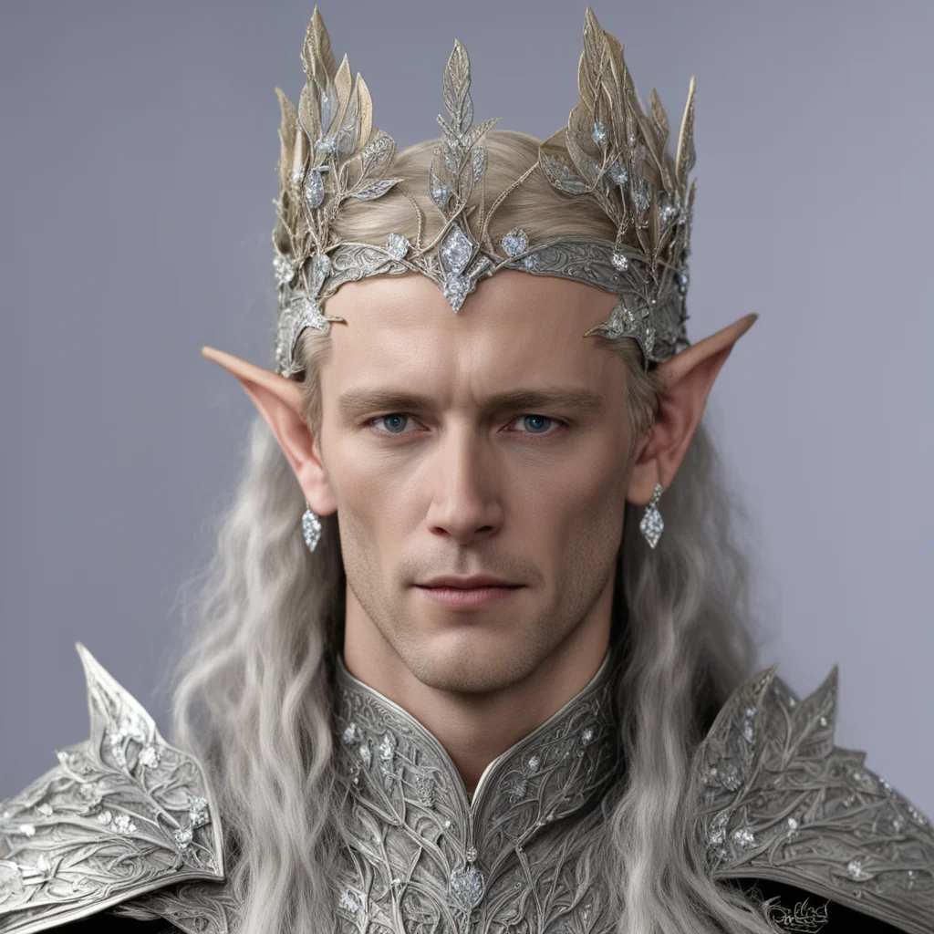 aiking thingol wearing small silver beech leaf elven circlet with diamonds  confident engaging wow artstation art 3