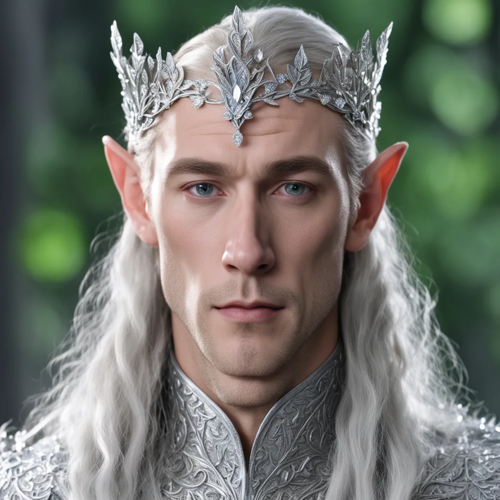 aiking thingol wearing small silver beech leaf elven circlet with diamonds  good looking trending fantastic 1