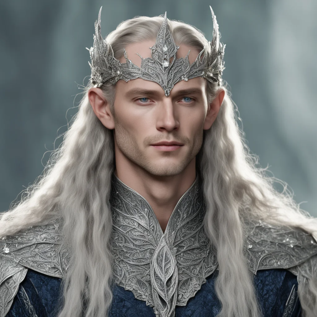aiking thingol wearing small silver beech leaf elven circlet with diamonds 