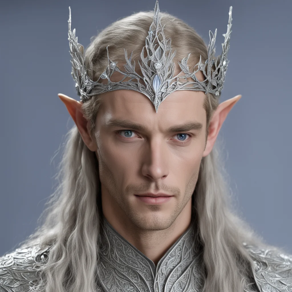aiking thingol wearing small silver beech leaf elven circlet with diamonds amazing awesome portrait 2