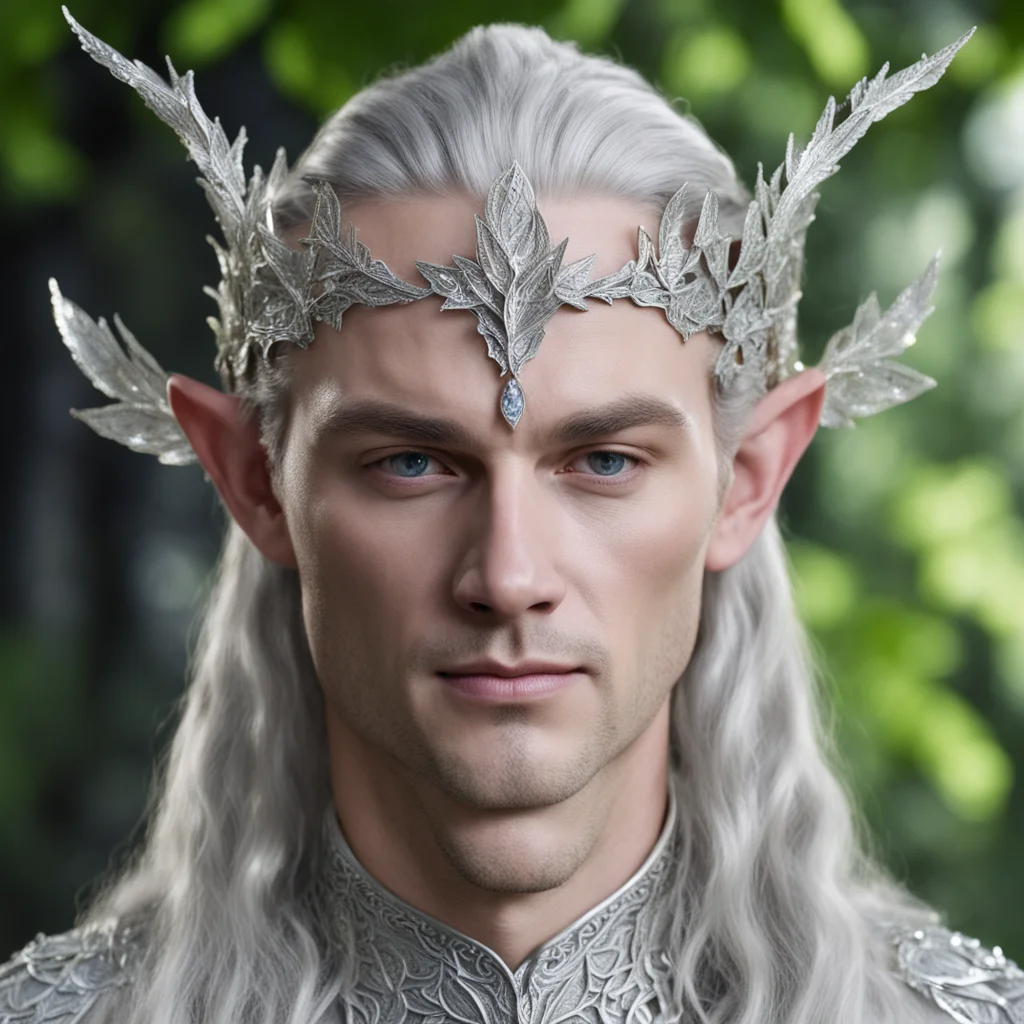 aiking thingol wearing small silver beech leaf elven circlet with diamonds confident engaging wow artstation art 3