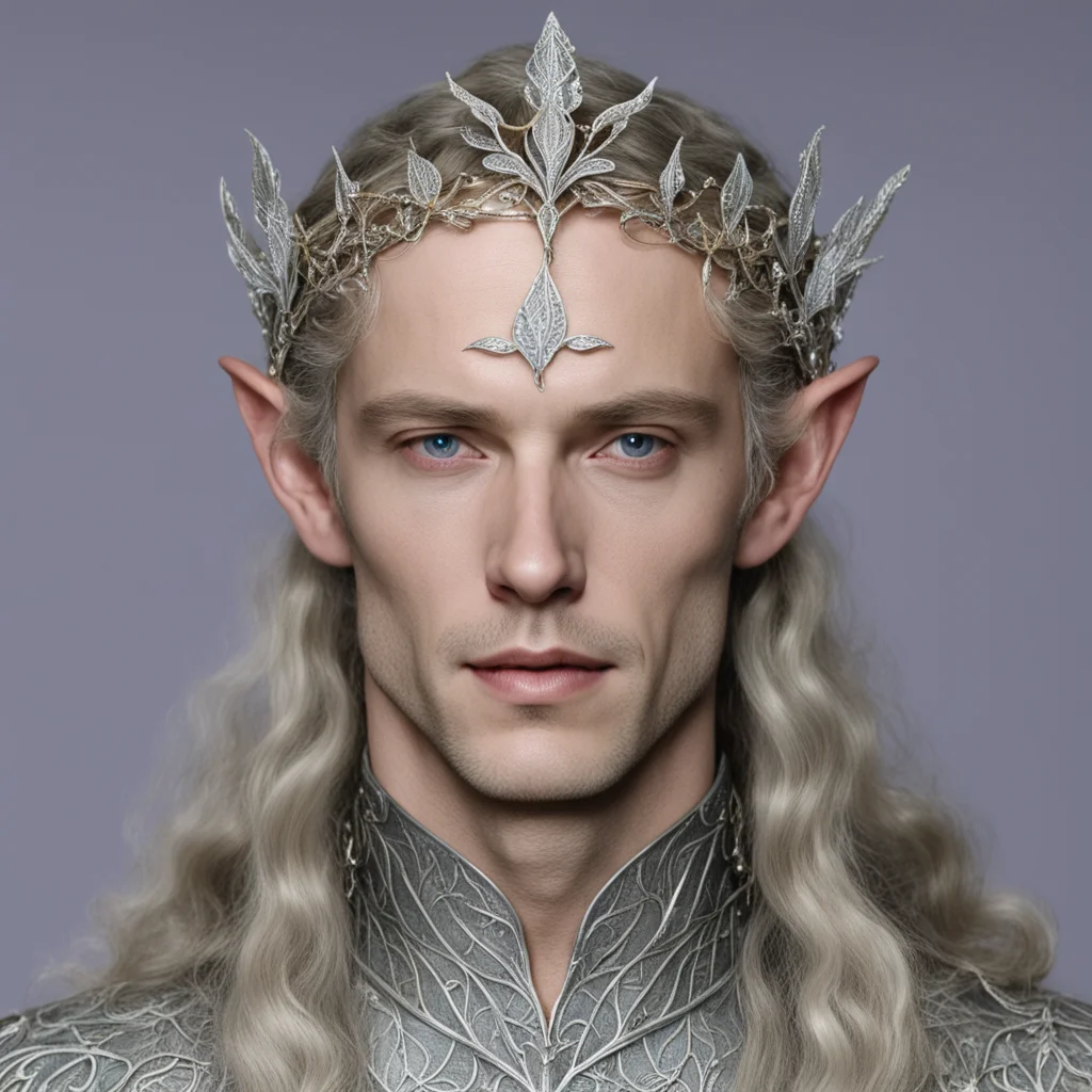 aiking thingol wearing small silver beech leaf elven circlet with diamonds good looking trending fantastic 1