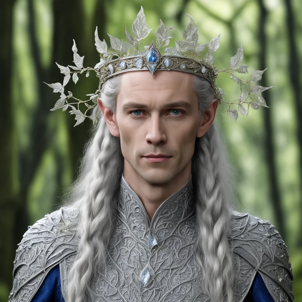 aiking thingol wearing small silver beech leaf elven circlet with diamonds