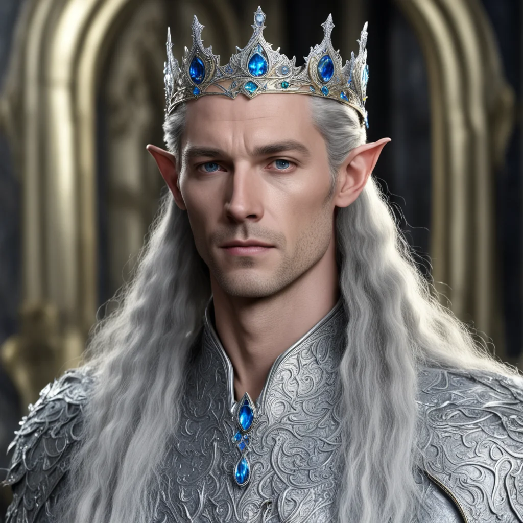 king thingol wearing small silver elven circlet with jewels amazing awesome portrait 2