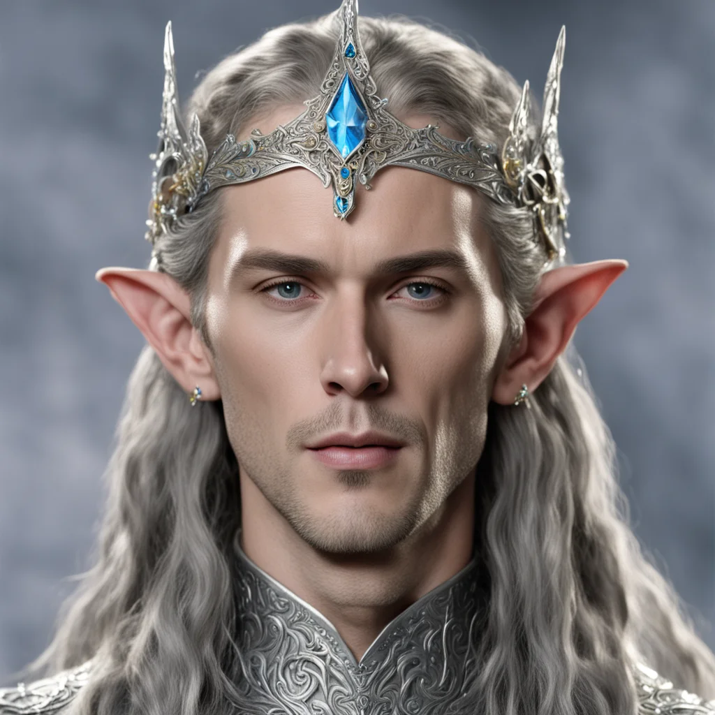 aiking thingol wearing small silver elven circlet with jewels good looking trending fantastic 1