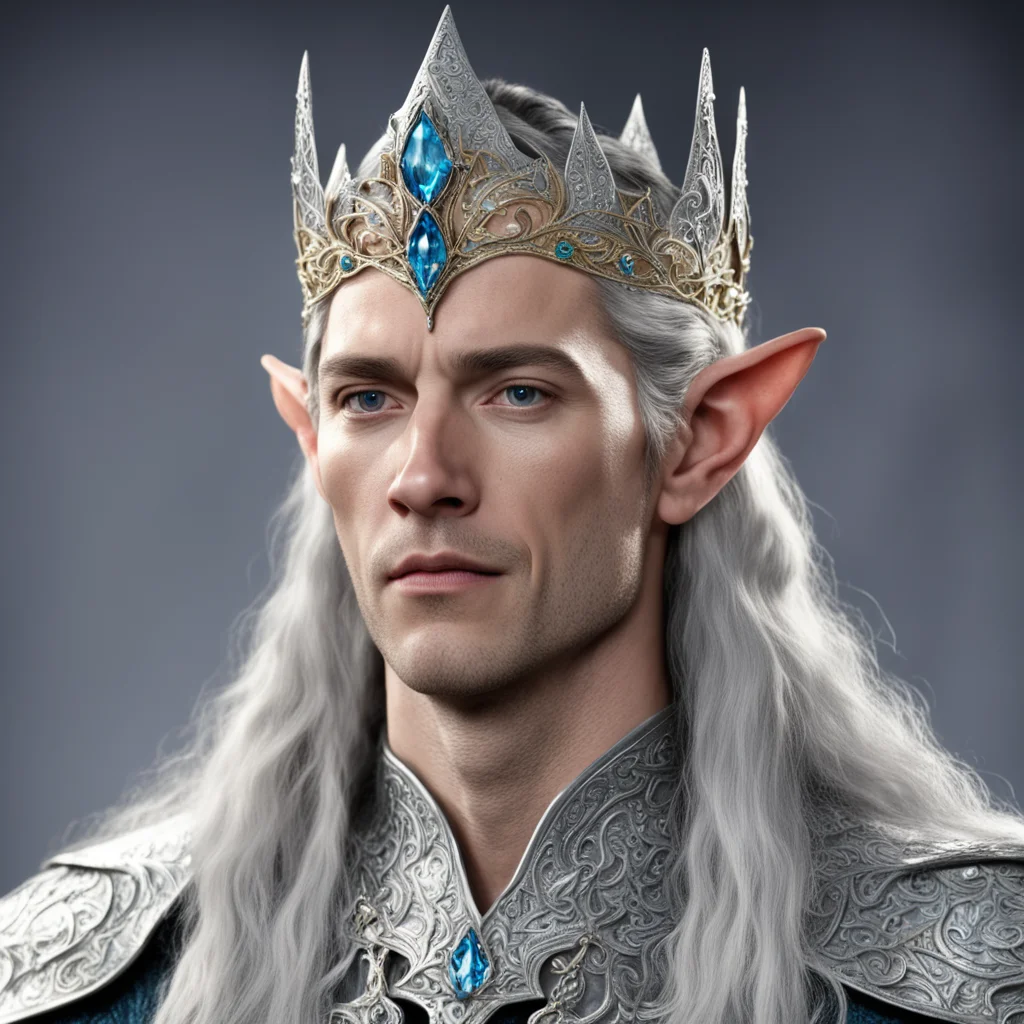 aiking thingol wearing small silver elven circlet with jewels