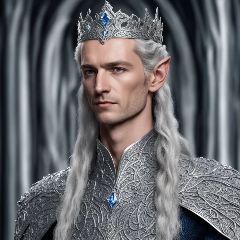 aiking thingol wearing small silver elvish circlet with diamond  good looking trending fantastic 1