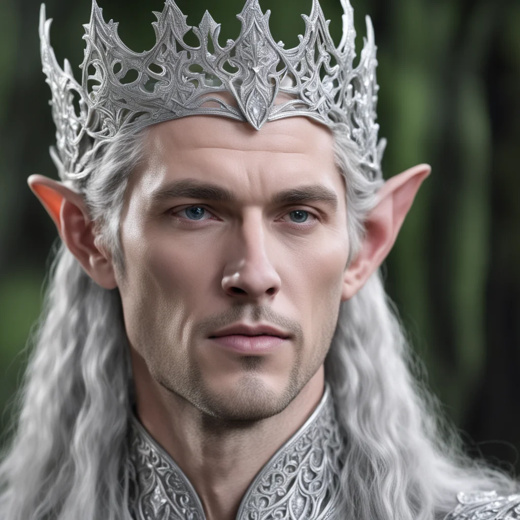 aiking thingol wearing small silver elvish circlet with white diamond  good looking trending fantastic 1