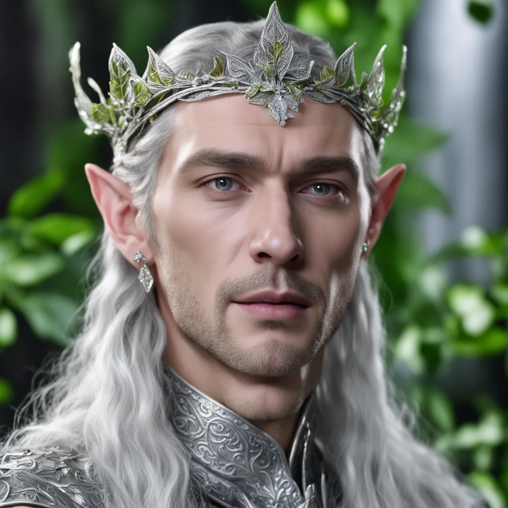 king thingol wearing small silver holly leaf elven circlet with diamonds amazing awesome portrait 2