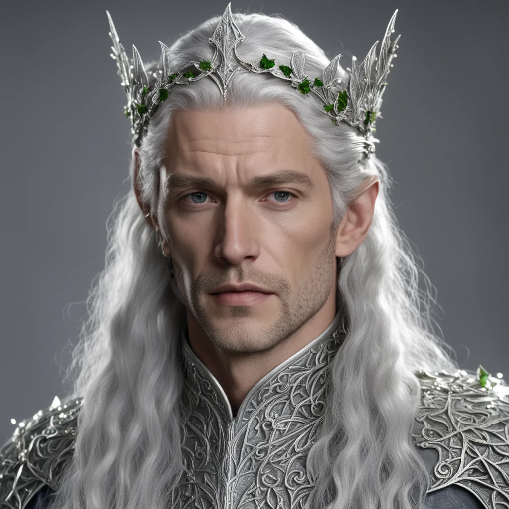 aiking thingol wearing small silver holly leaf elven circlet with diamonds confident engaging wow artstation art 3