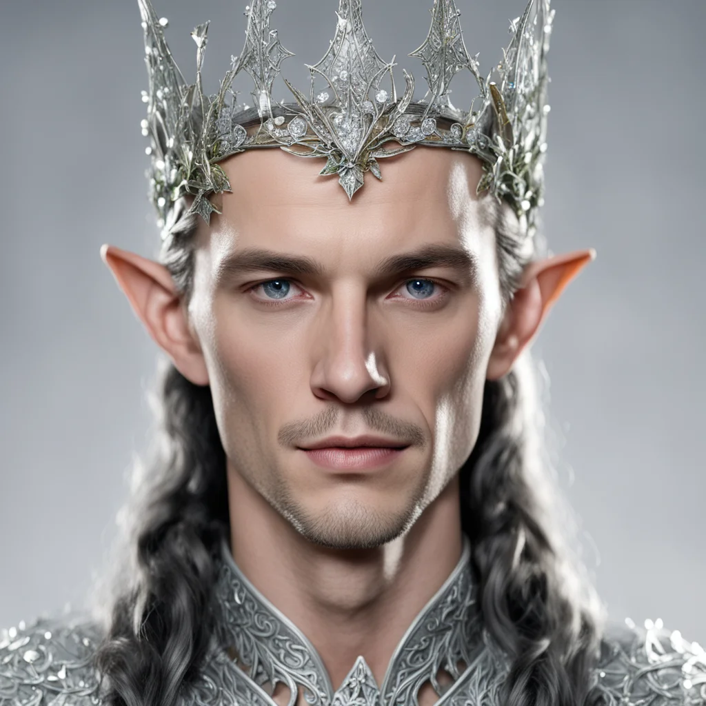 aiking thingol wearing small silver holly leaf elven circlet with diamonds good looking trending fantastic 1