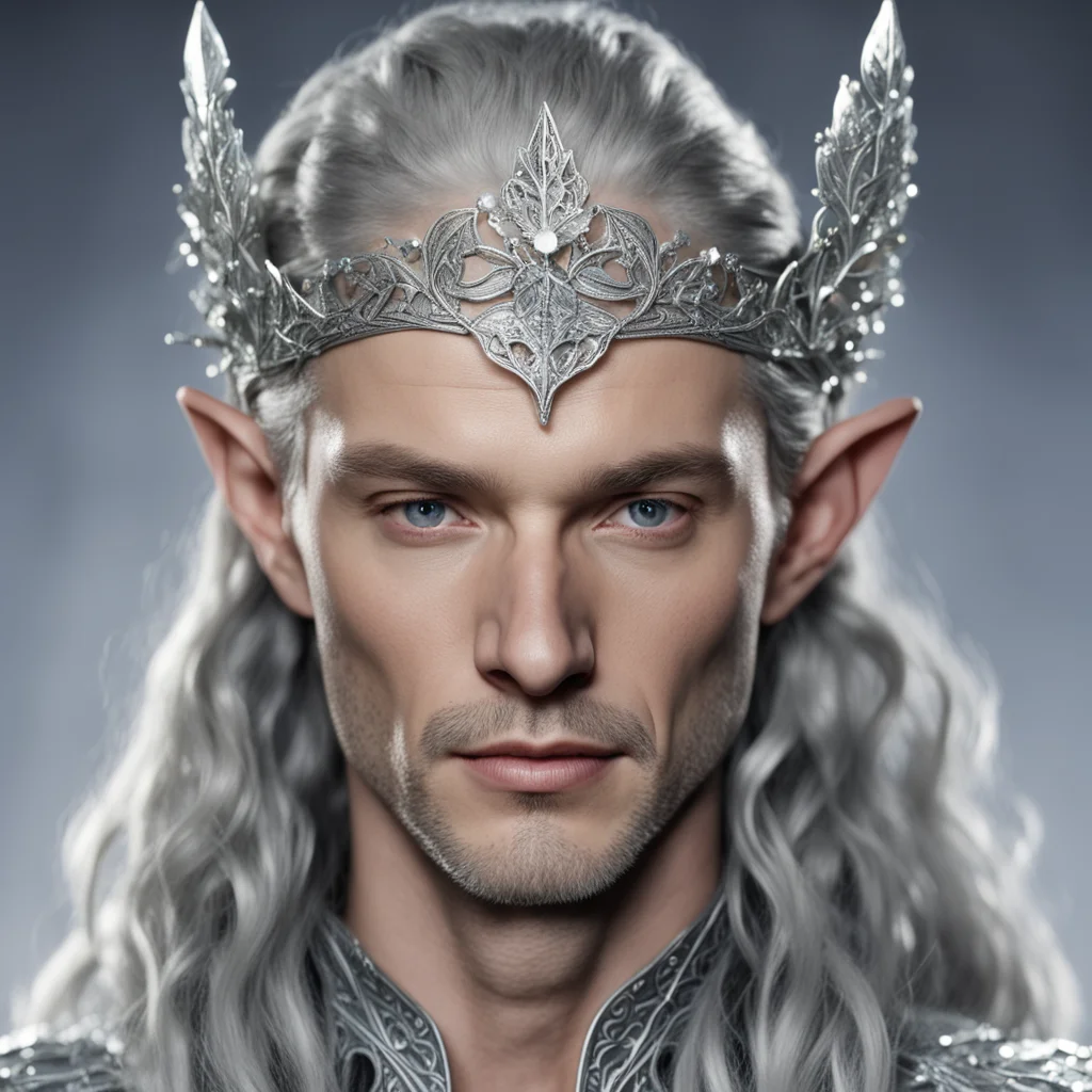 king thingol wearing small silver holly leaf elven circlet with diamonds