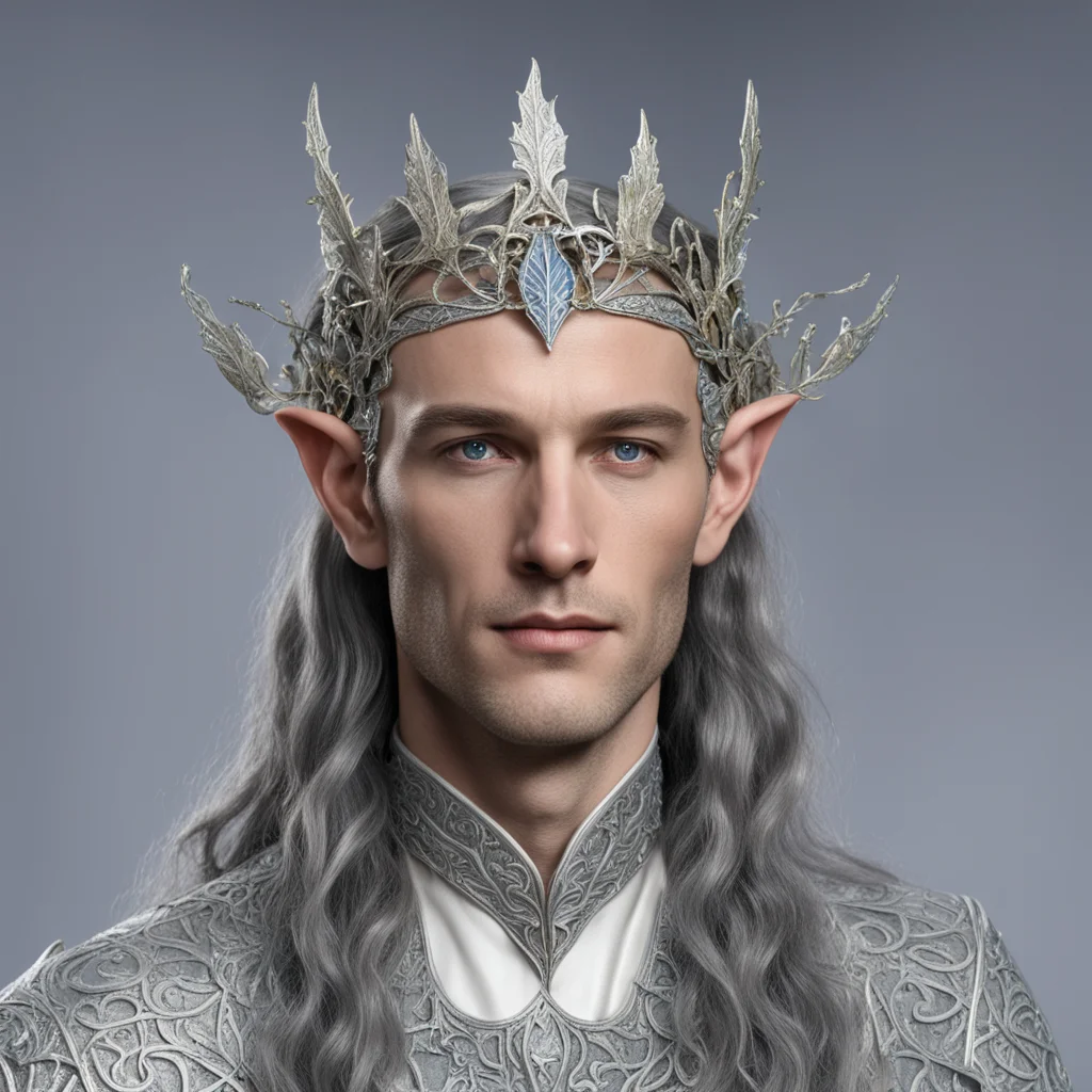 aiking thingol wearing small silver ivy leaf elven circlet with diamonds amazing awesome portrait 2