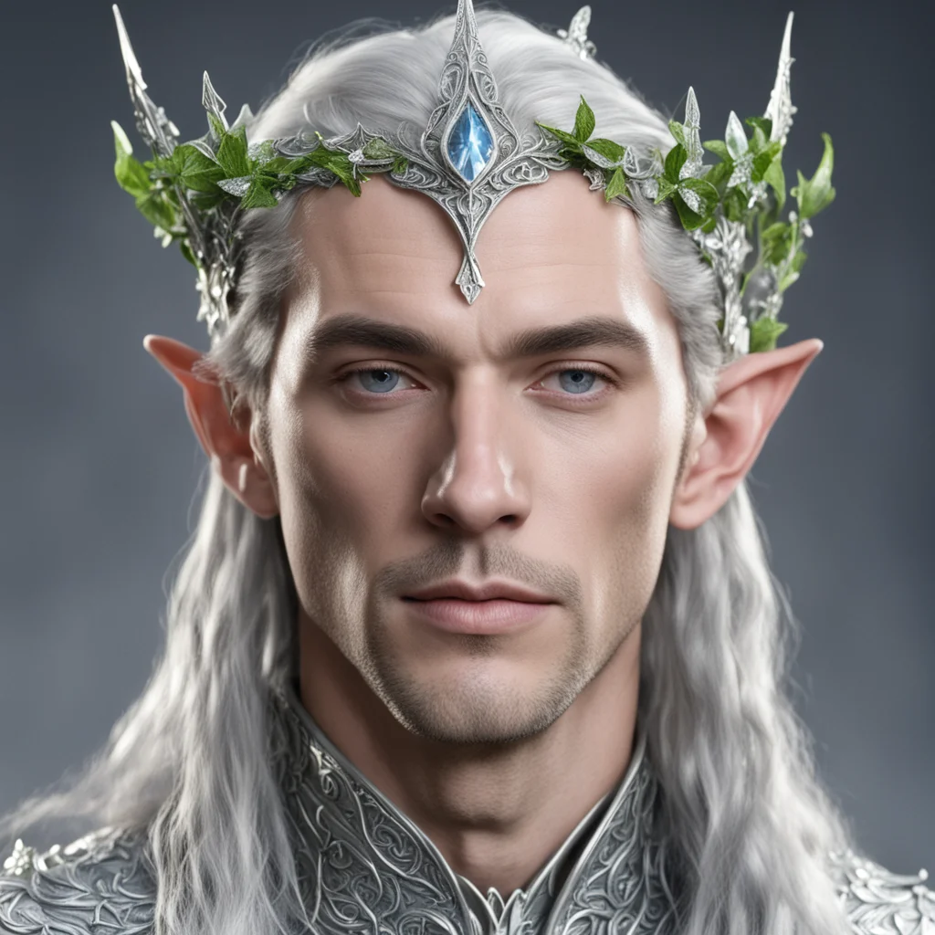 aiking thingol wearing small silver ivy leaf elven circlet with diamonds good looking trending fantastic 1