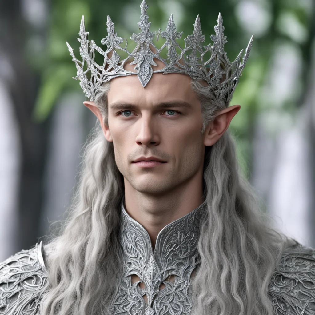 aiking thingol wearing small silver ivy leaf elven circlet with diamonds