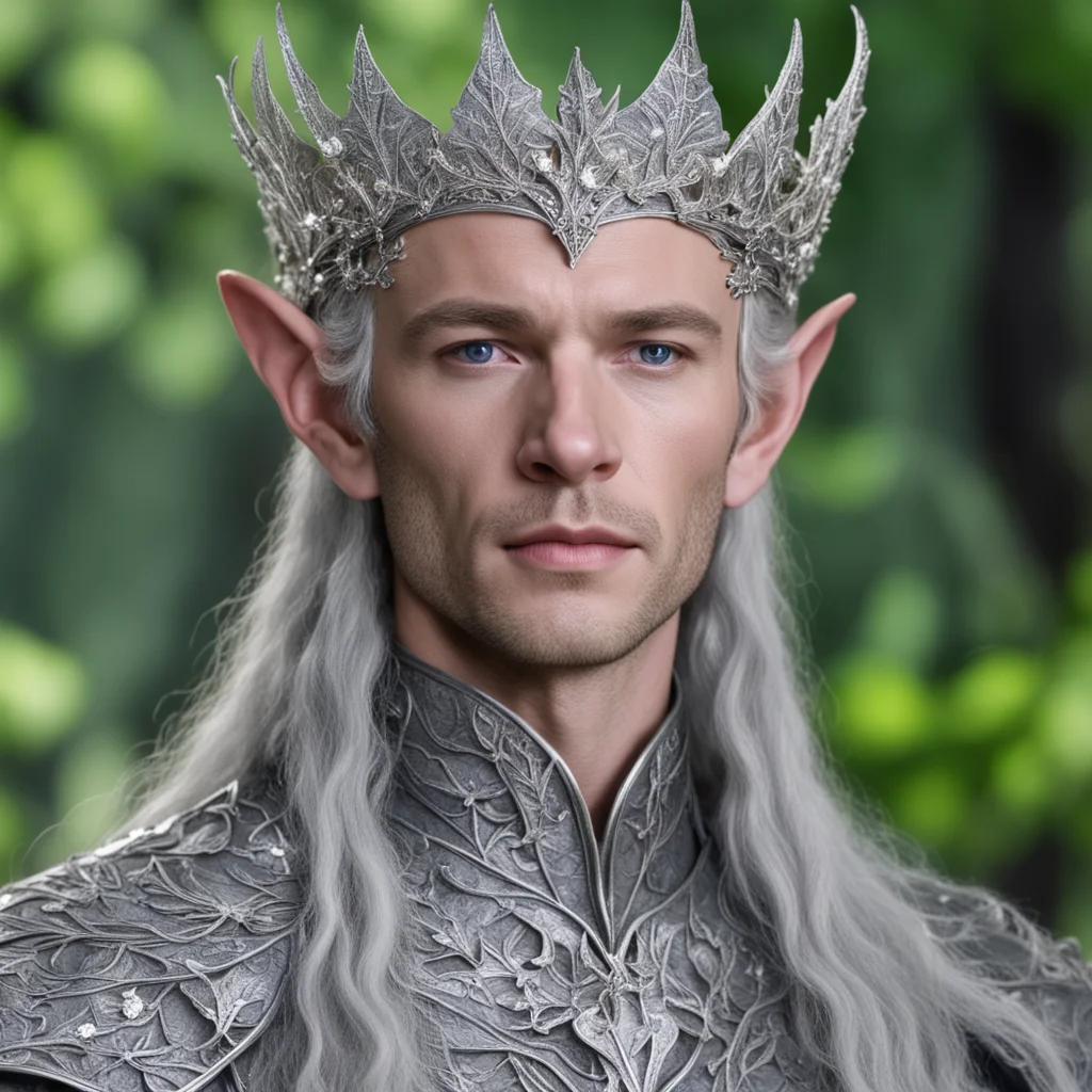 aiking thingol wearing small silver oak leaf elven circlet with diamonds amazing awesome portrait 2
