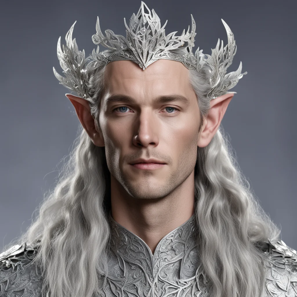 aiking thingol wearing small silver oak leaf elven circlet with diamonds good looking trending fantastic 1
