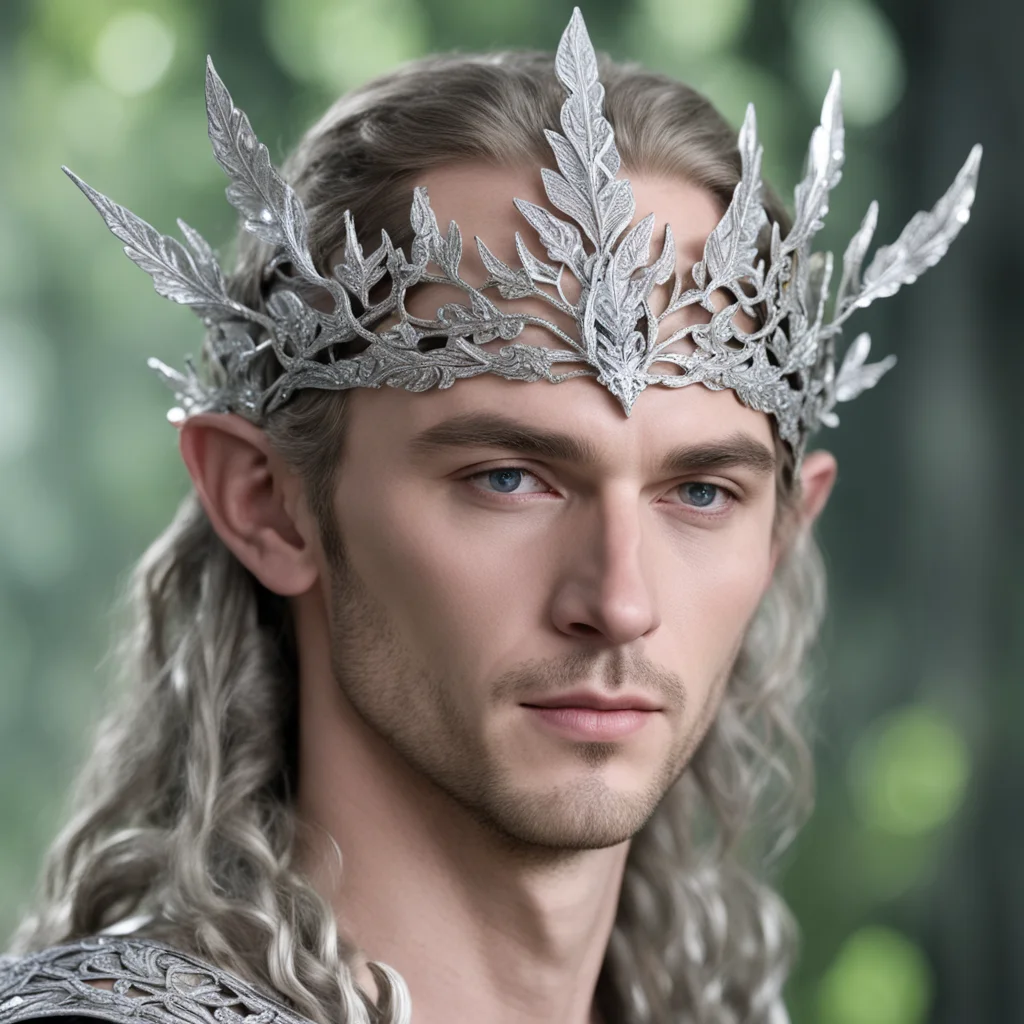 aiking thingol wearing small silver oak leaf elven circlet with diamonds