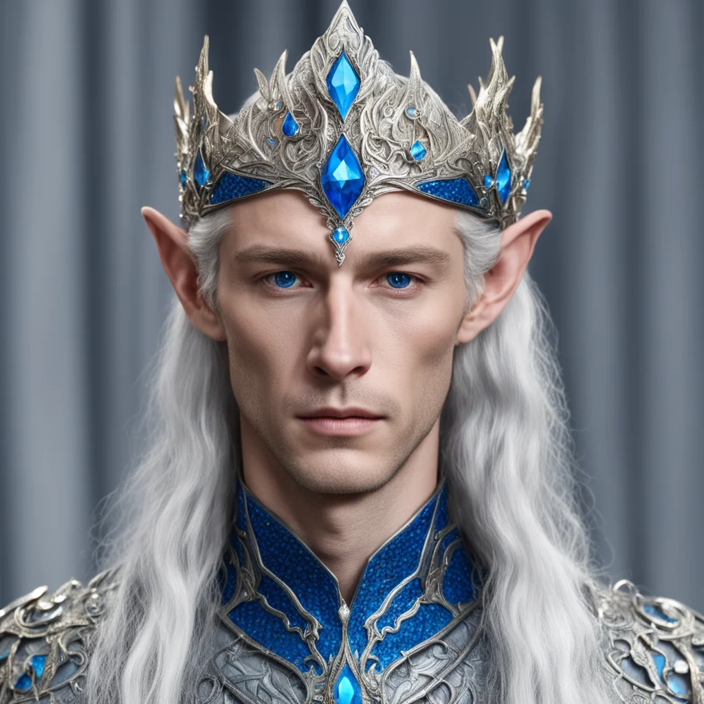 aiking thingol wearing small silver wood elf circlet with blue diamonds confident engaging wow artstation art 3