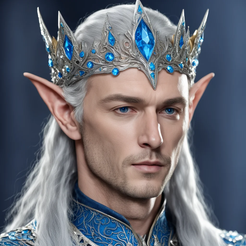 aiking thingol wearing small silver wood elf circlet with blue diamonds good looking trending fantastic 1