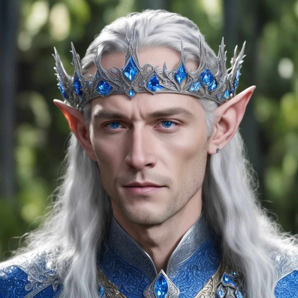 aiking thingol wearing small silver wood elf circlet with blue diamonds