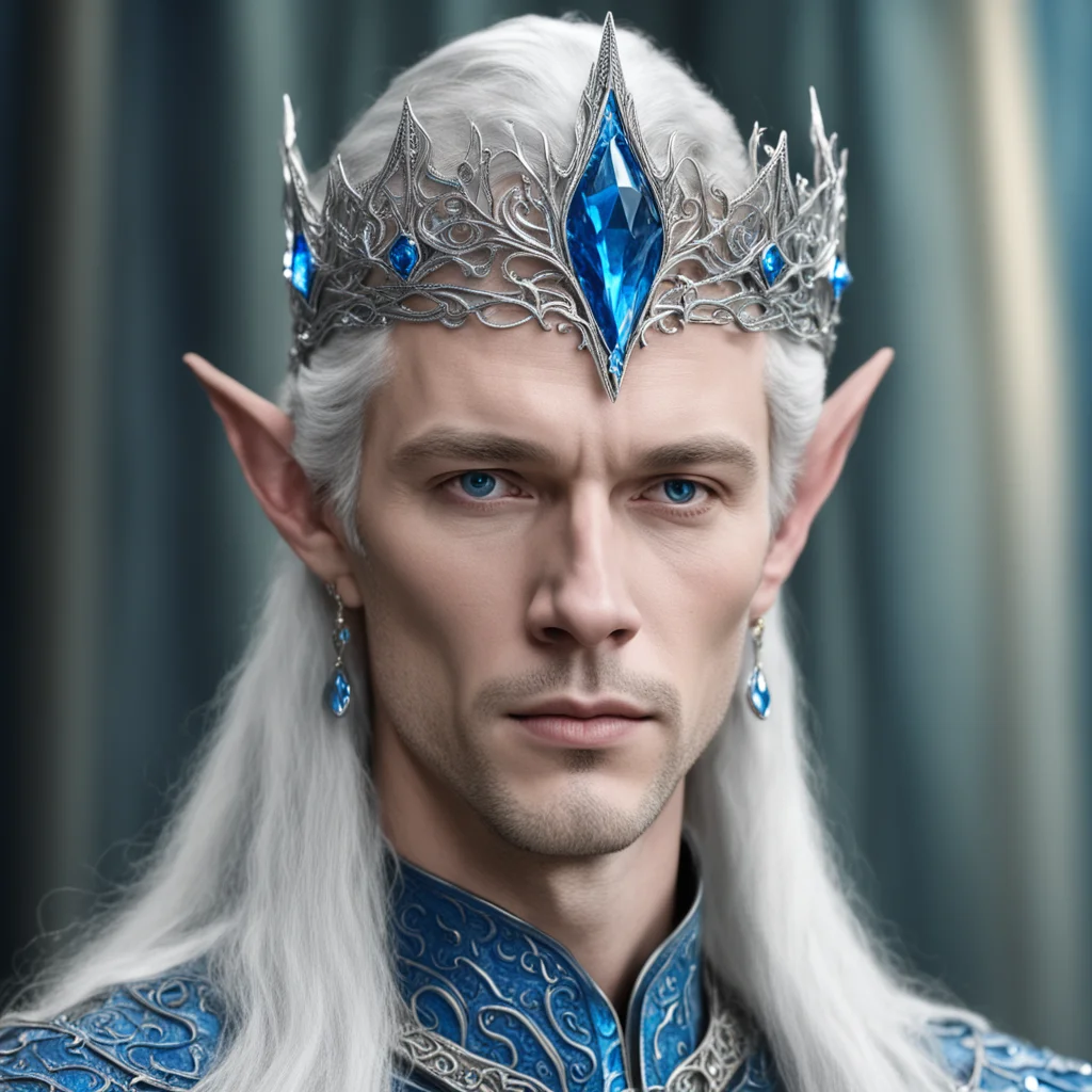 king thingol wearing thin silver elvish circlet with blue diamond good looking trending fantastic 1
