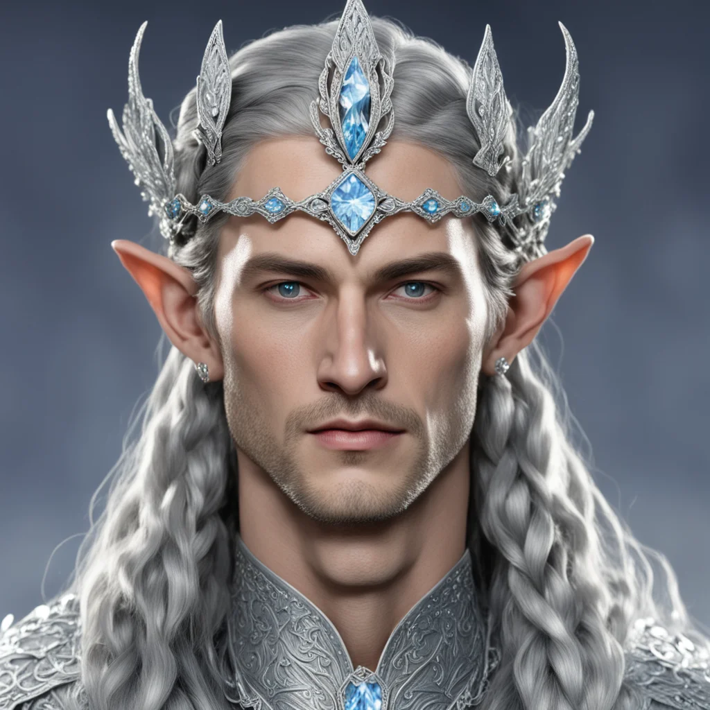 aiking thingol with braids wearing flowers of silver encrusted with diamonds linked together to form a small elvish circlet with large center diamond confident engaging wow artstation art 3