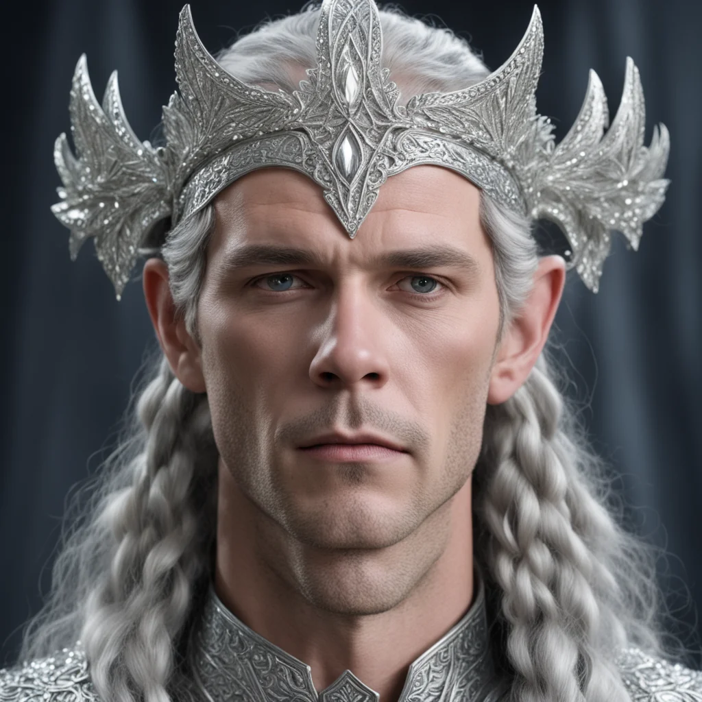 aiking thingol with braids wearing roman style silver leaf circlet studded with diamond with diamond connected at forhead confident engaging wow artstation art 3