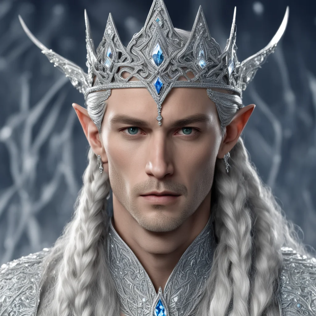 aiking thingol with braids wearing silver elvish circlet encrusted with large diamonds with large center diamond amazing awesome portrait 2