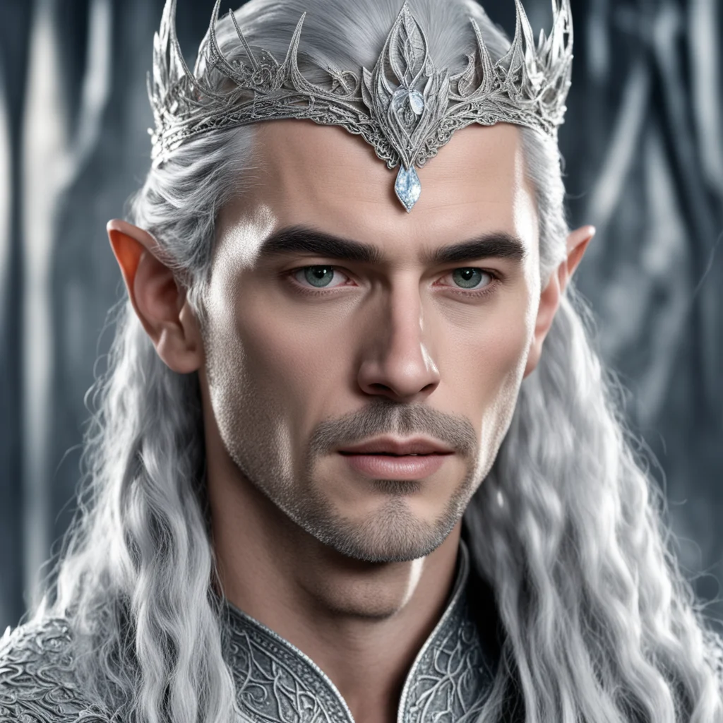 aiking thingol with braids wearing silver elvish hair pins and silver elvish circlet encrusted with diamonds amazing awesome portrait 2