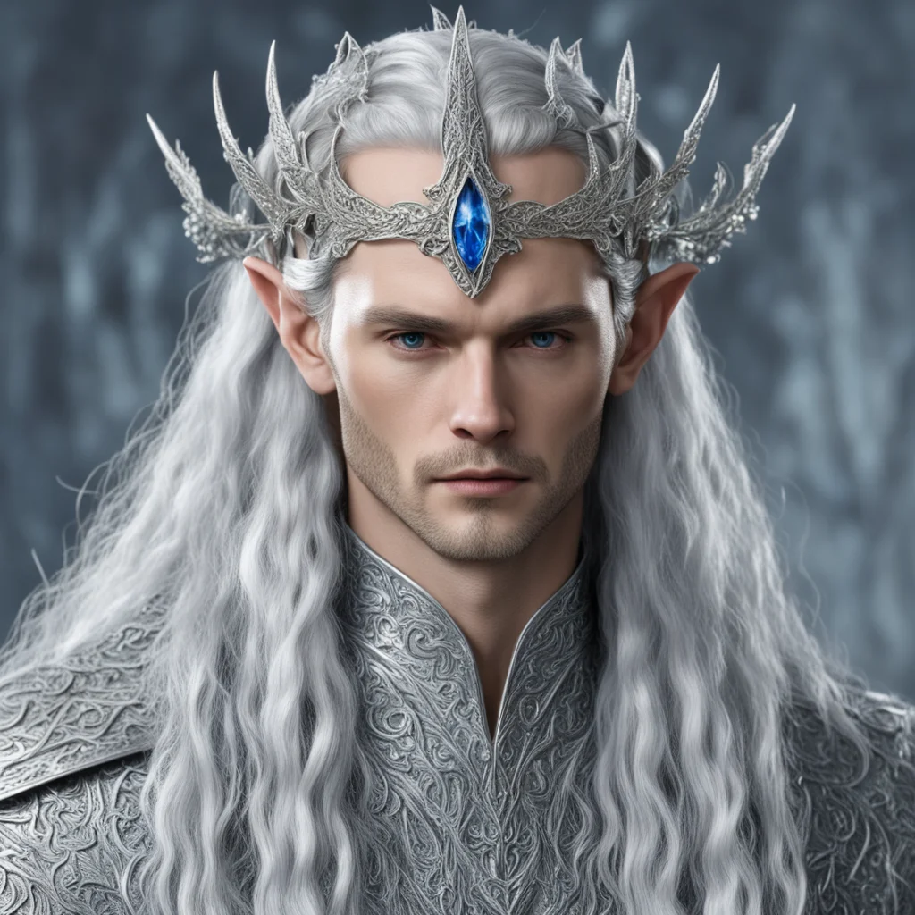 aiking thingol with braids wearing silver elvish hair pins and silver elvish circlet encrusted with diamonds confident engaging wow artstation art 3