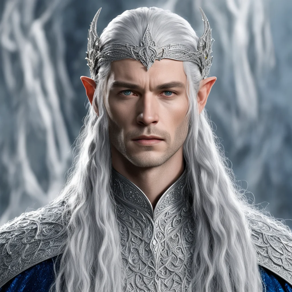 aiking thingol with braids wearing silver elvish hair pins and silver elvish circlet encrusted with diamonds good looking trending fantastic 1