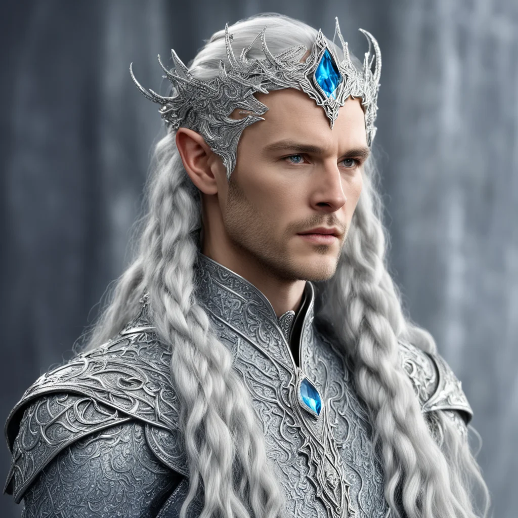 aiking thingol with braids wearing silver fiery serpent silver elvish circlet encrusted with diamonds with large center diamond  amazing awesome portrait 2