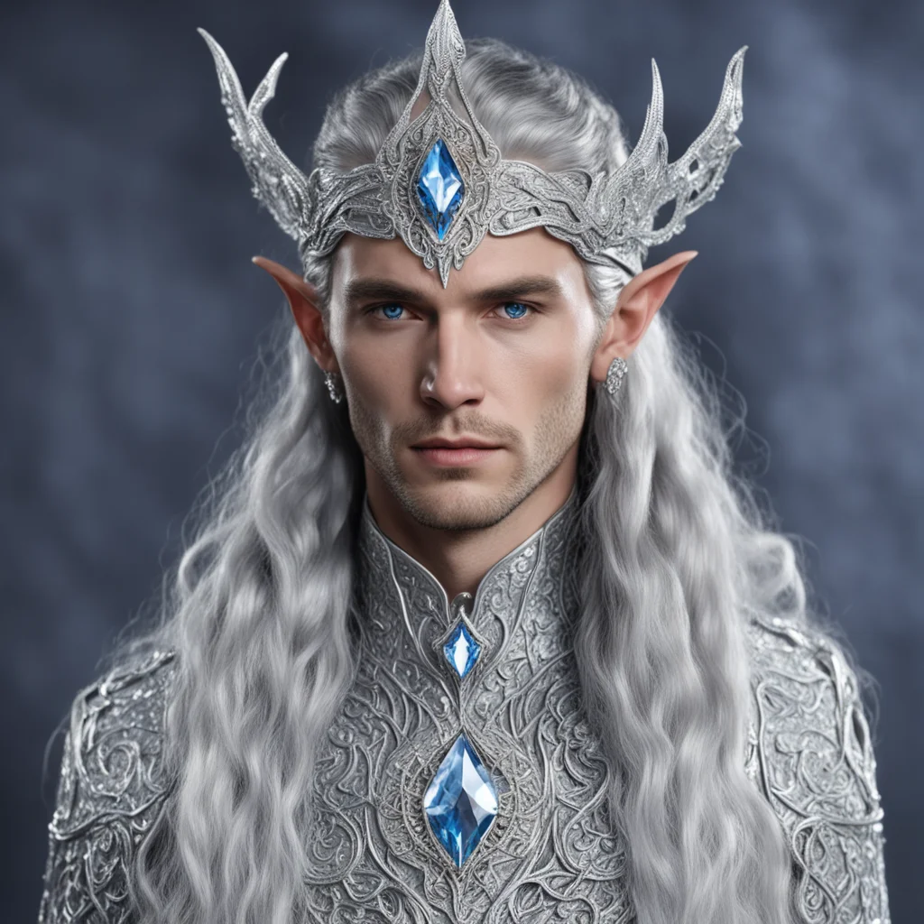 aiking thingol with braids wearing silver fiery serpent silver elvish circlet encrusted with diamonds with large center diamond  confident engaging wow artstation art 3