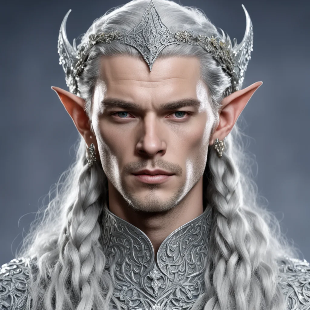 aiking thingol with braids wearing silver flower elvish circlet  encrusted with diamonds amazing awesome portrait 2